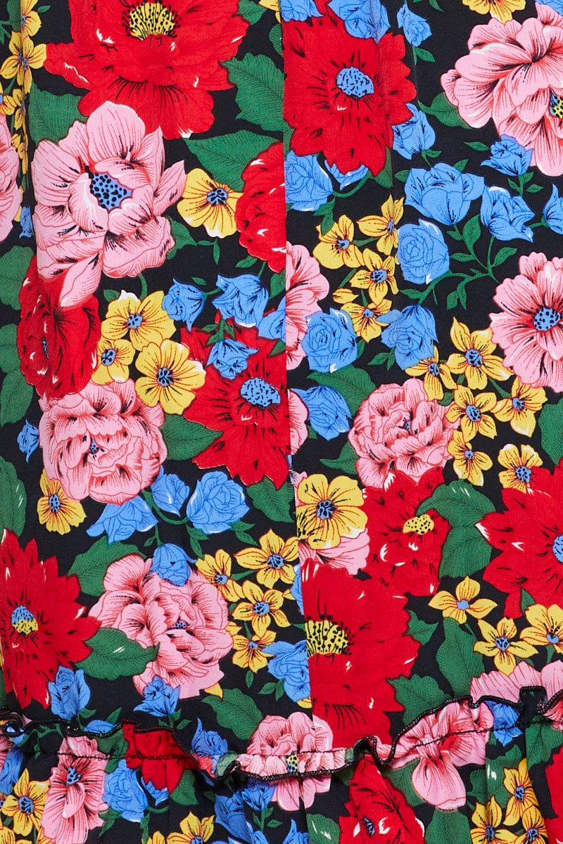 Print Fit And Flare Dress Short Sleeve V Neck