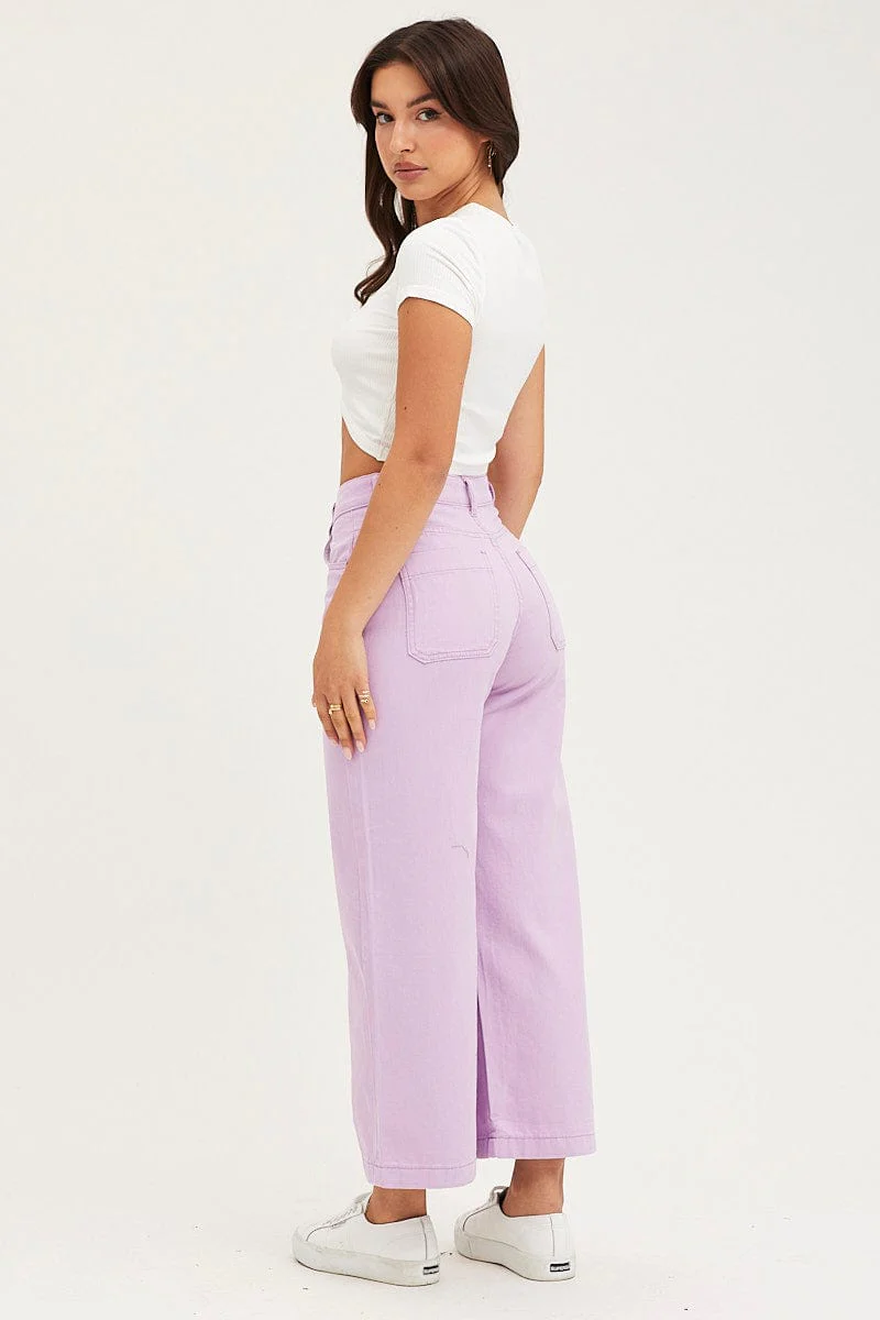 Purple Denim Jeans Wide Leg High Rise Cropped
