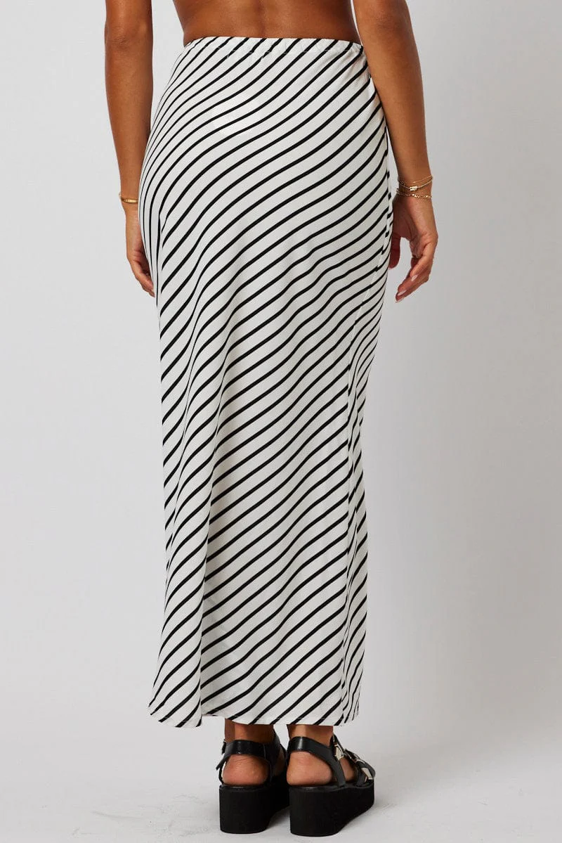 White Stripe Slip Skirt Maxi Drawstring Waist