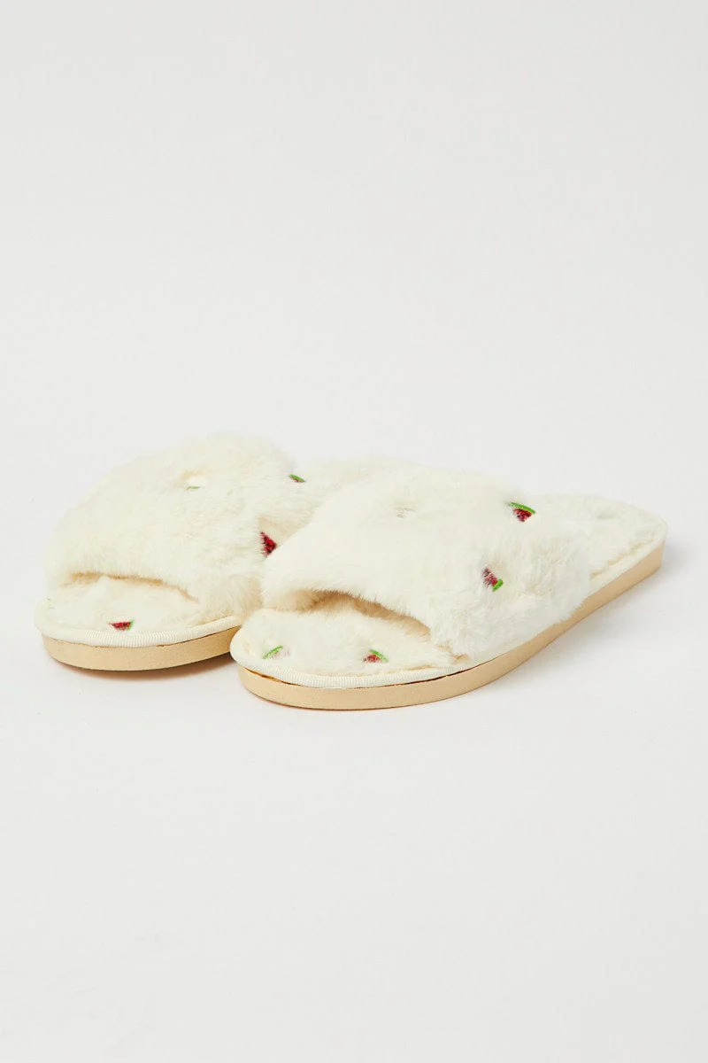 White Faux Fur Slippers