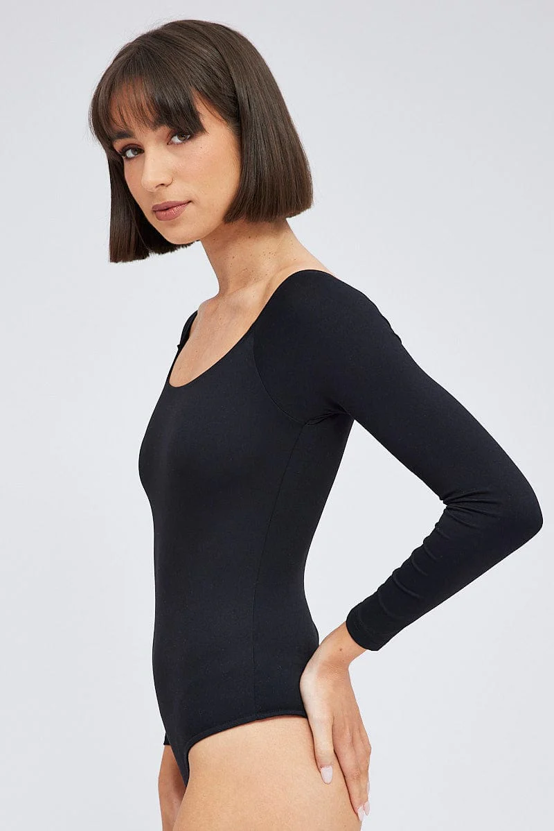 Black Supersoft Bodysuit Long Sleeve Offshoulder