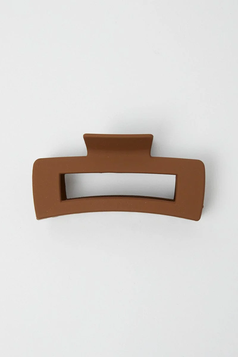Brown Large Rectangle Claw Clip