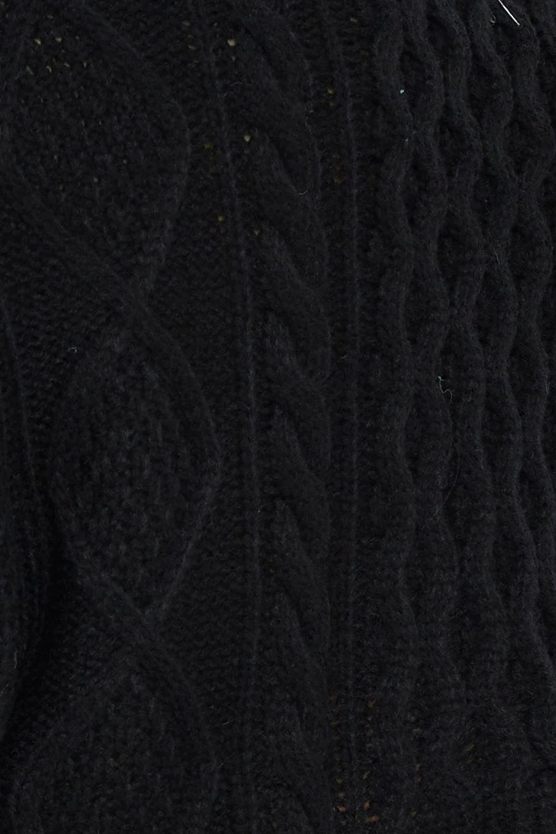 Black V Neck Cable Knit