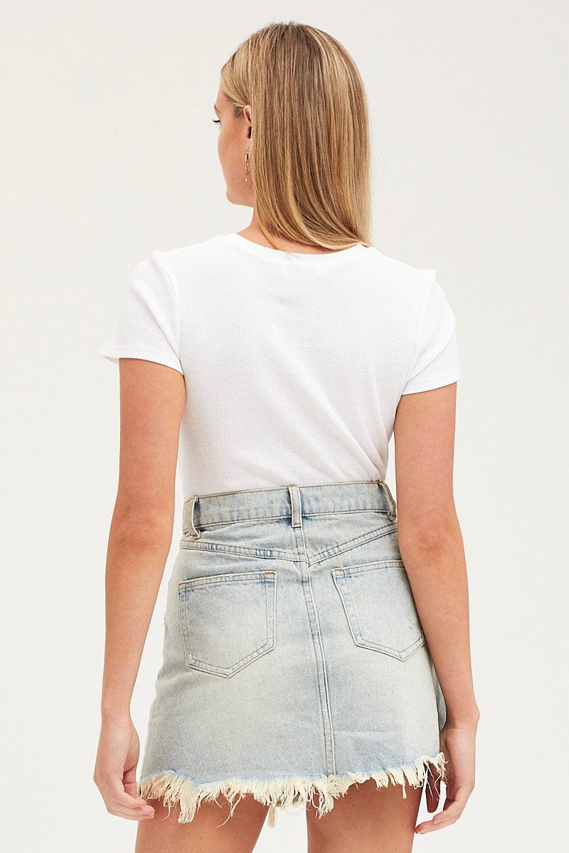 Blue Skirt Mini High Rise Distressed