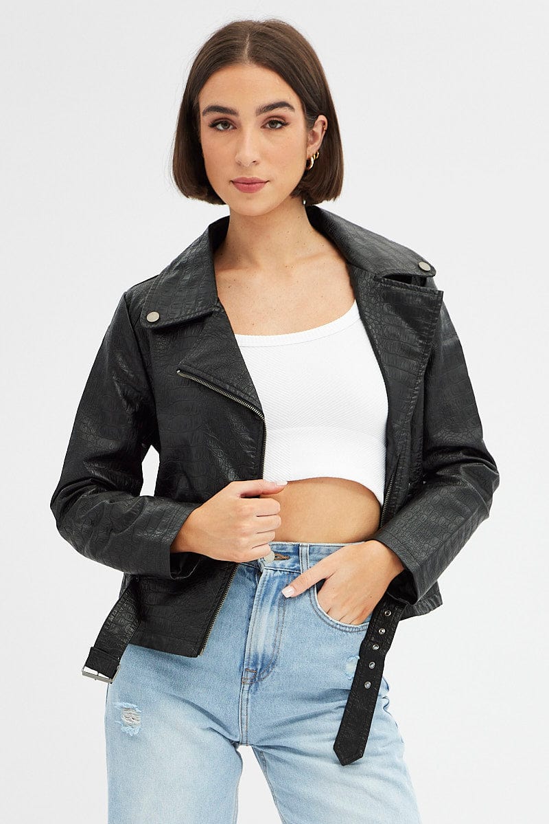 Black Faux Leather Jacket Long Sleeve