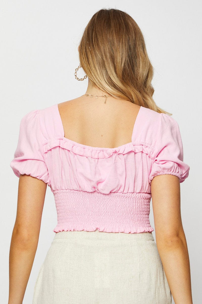 Pink Crop Blouse Short Sleeve