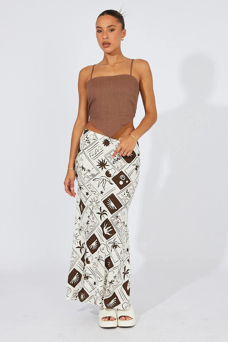 Beige Abstract Maxi Bias Skirt