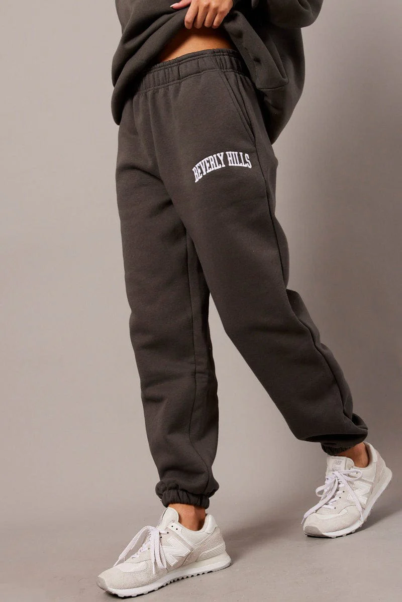 Grey Track Pants High Rise