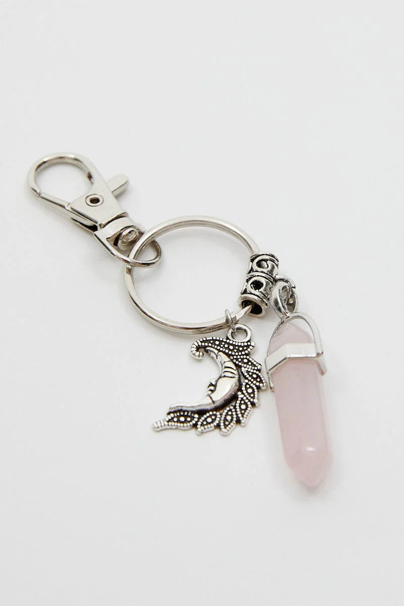 Pink Christmas Crystal Key Ring On Carding