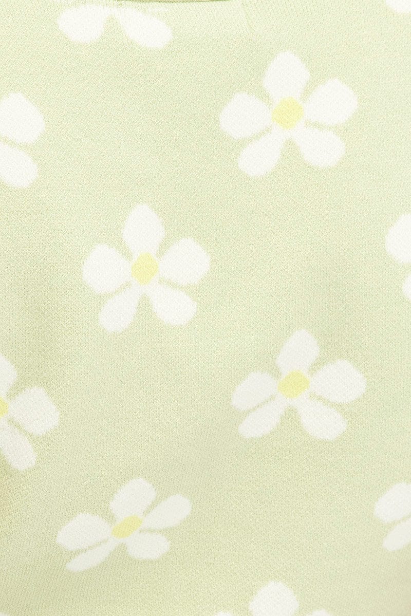 Green Floral Knit Cardigan Short sleeve