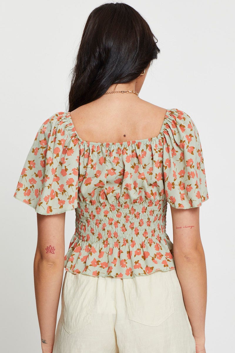 Print Crop Top Short Sleeve Sweetheart