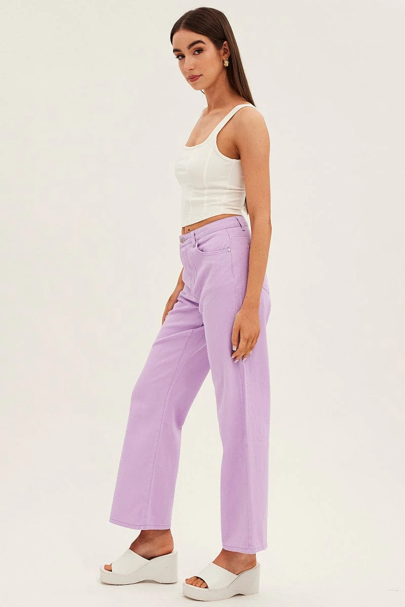 Purple Denim Jeans High Rise Wide Leg