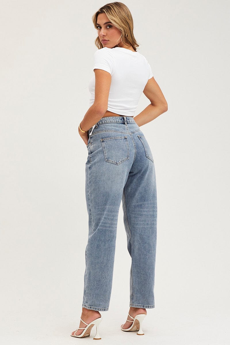 Blue Straight Denim Jeans High Rise