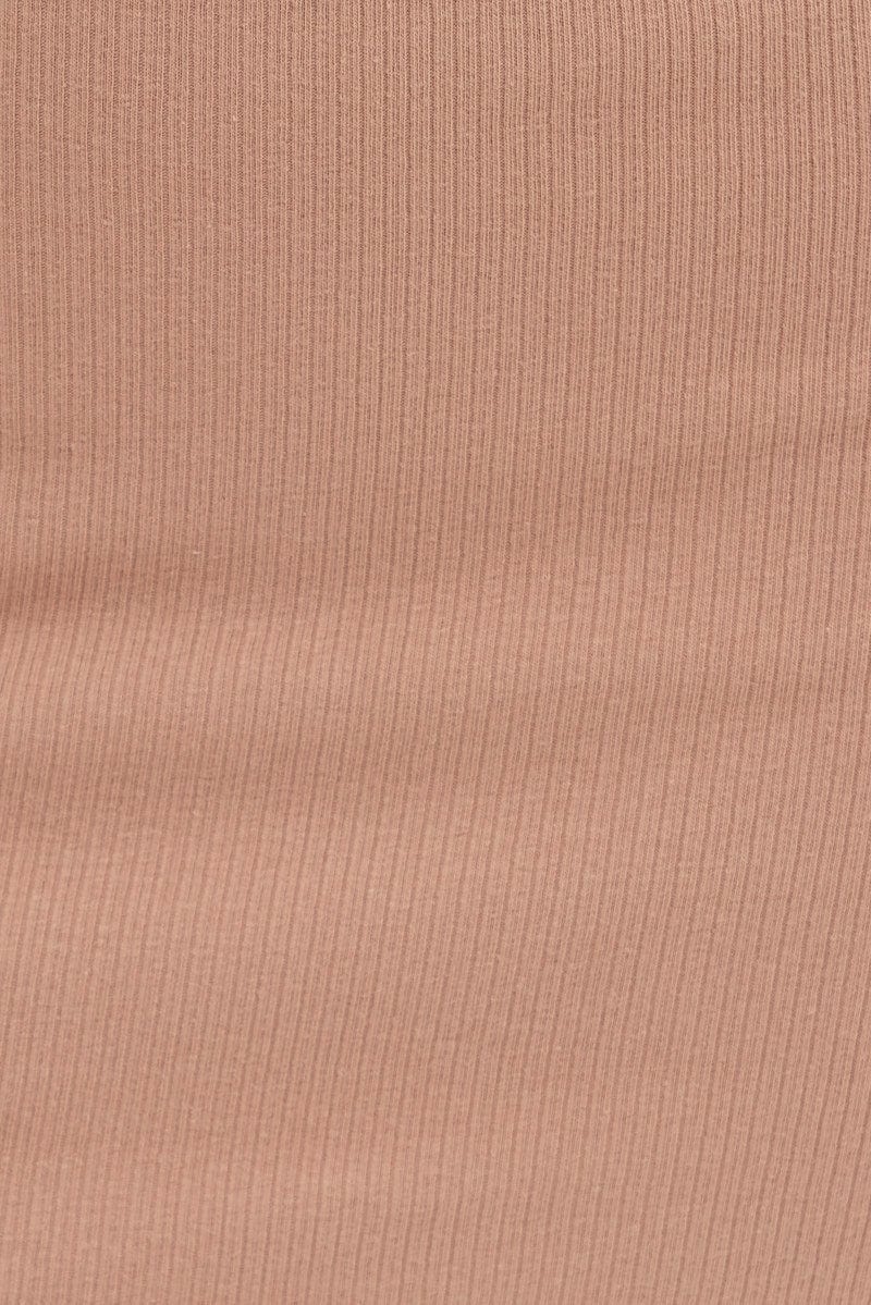 Brown Mini Skirt High Rise Double Layered Rib Jersey