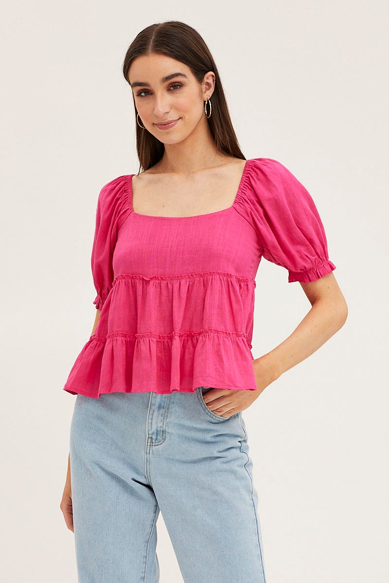 Pink Peplum Top Short Sleeve