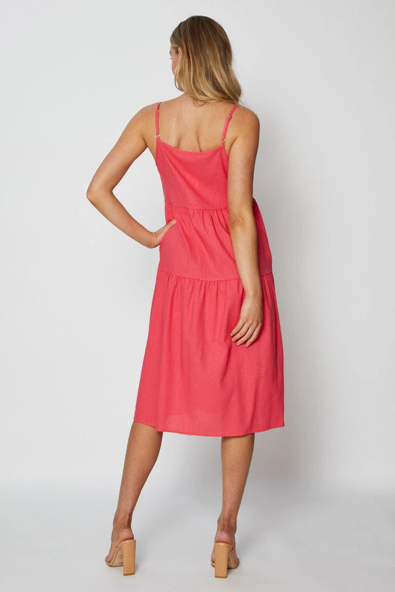 Pink Midi Dress Square Neck