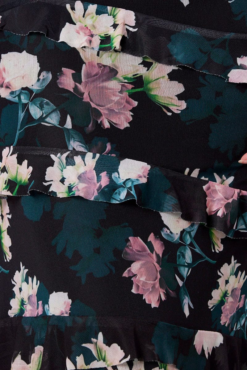 Black Floral Bodycon Dress Singlet Sweetheart Frill