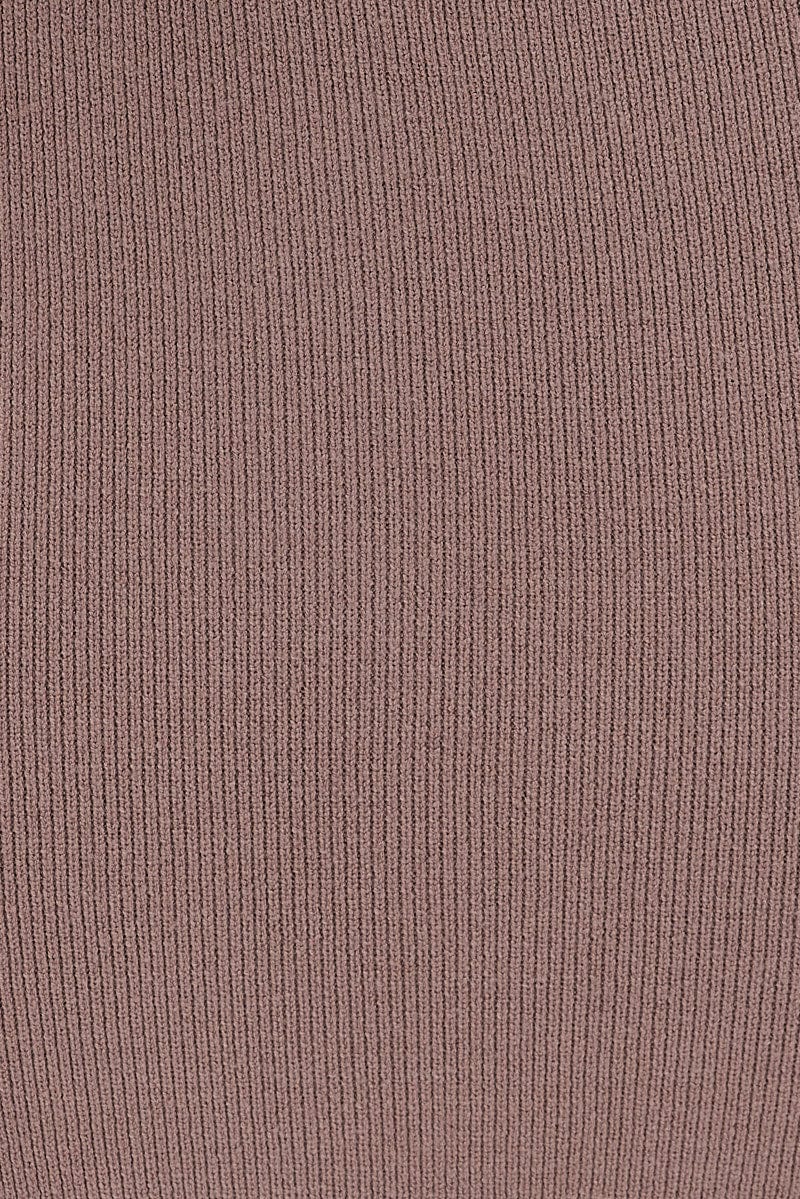 Brown Midi Skirt High Waisted A-line Ladder Knit