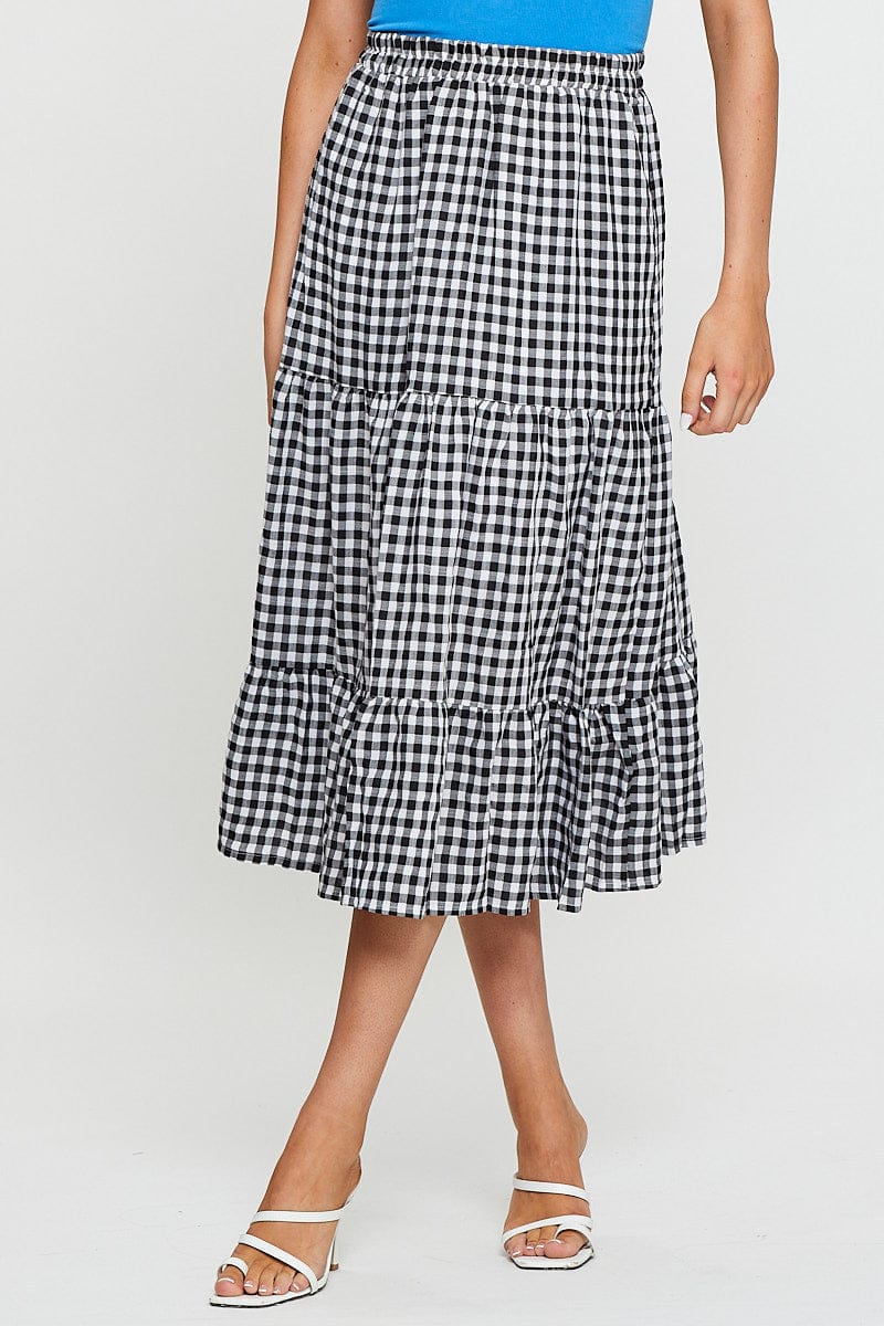 Check Midi Skirt High Rise