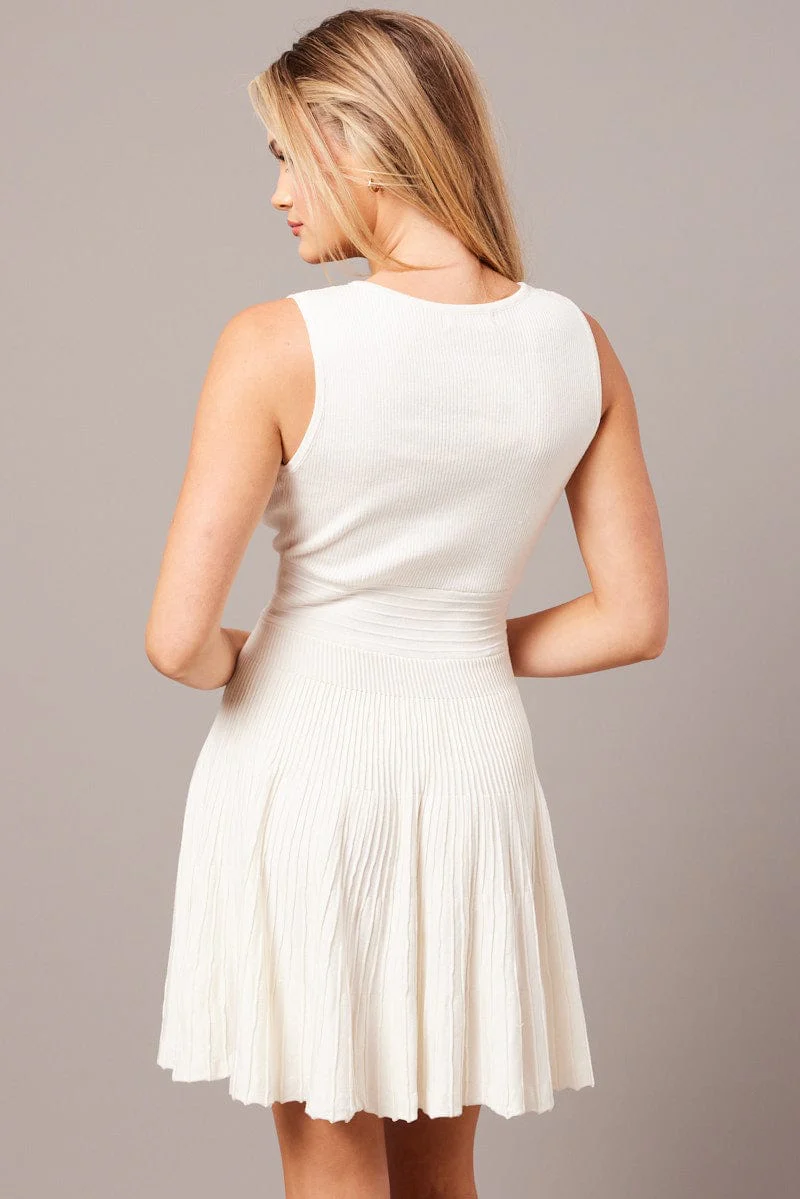 White Knit Dress Sleeveless Fit and Flare