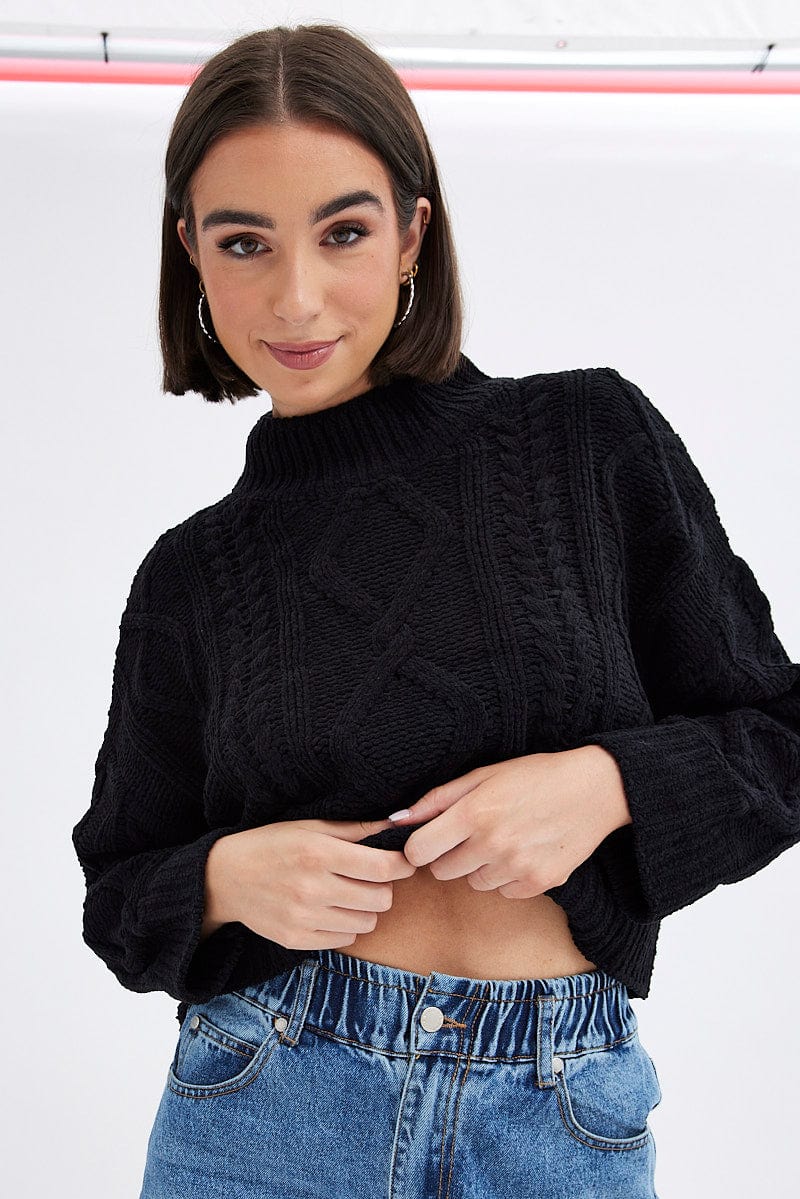 Black Cable Knit Jumper Long Sleeve