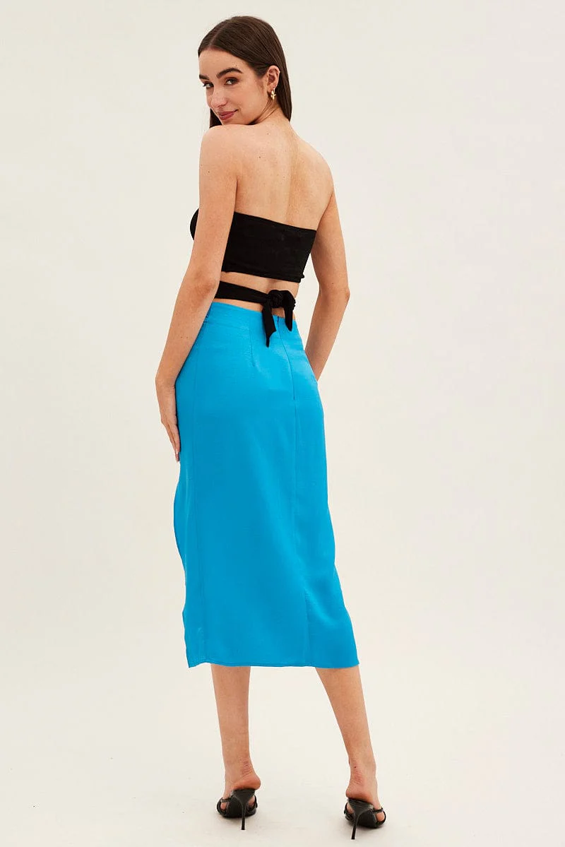 Blue Twist Midi Skirt