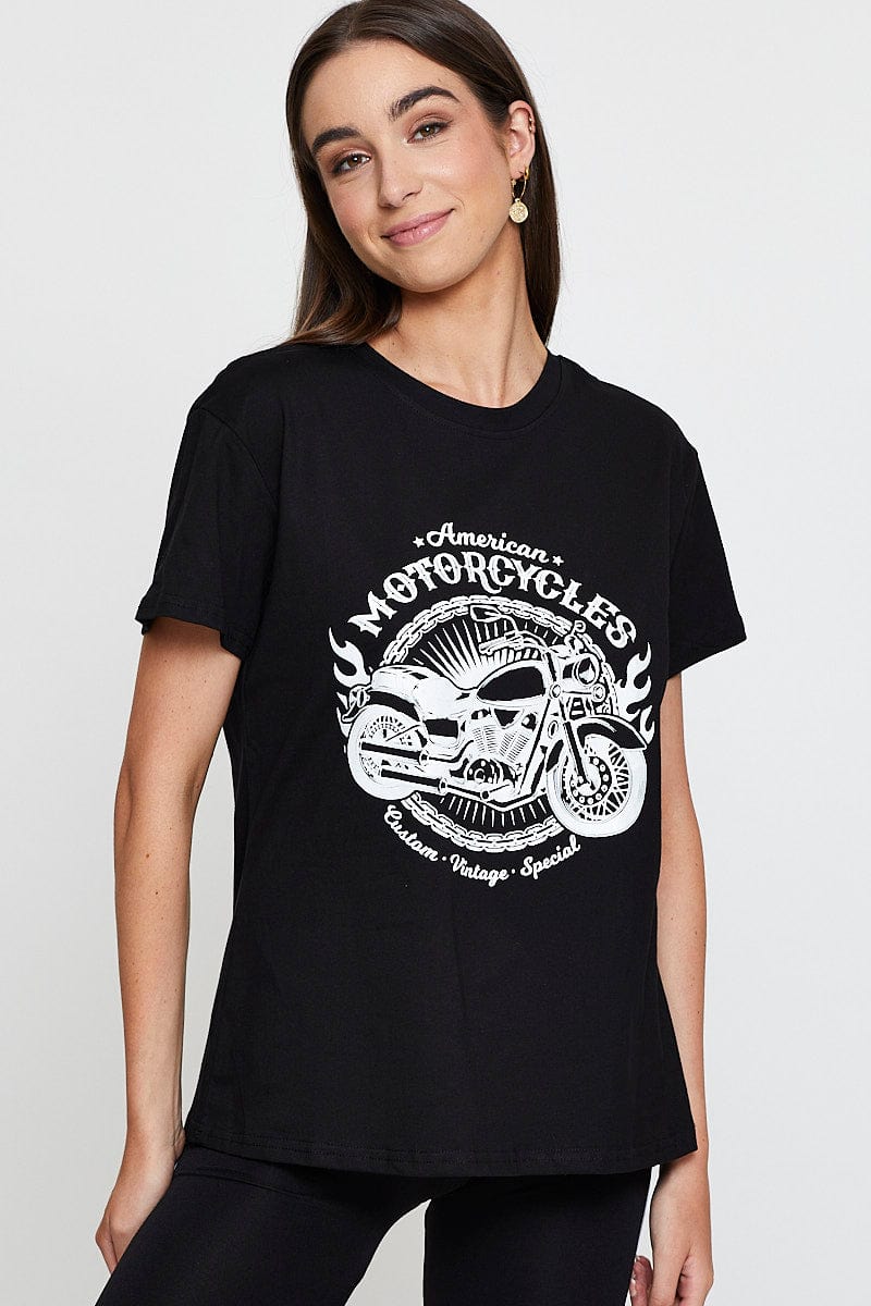 Black Graphic T Shirt Short Sleeve