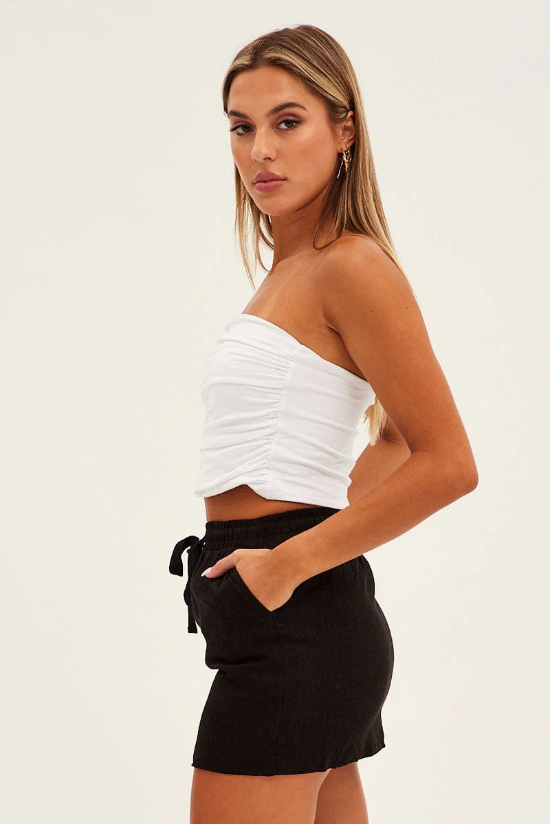 Black Mini Skirt High Rise Linen Blend