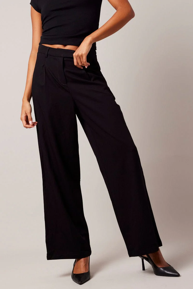 Black Wide Leg Pants High Rise