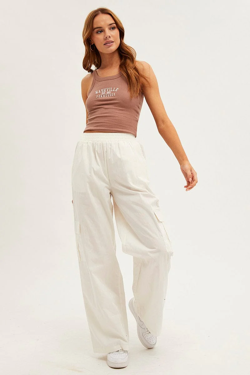 Brown Nashville Embroidered Crop Singlet Top