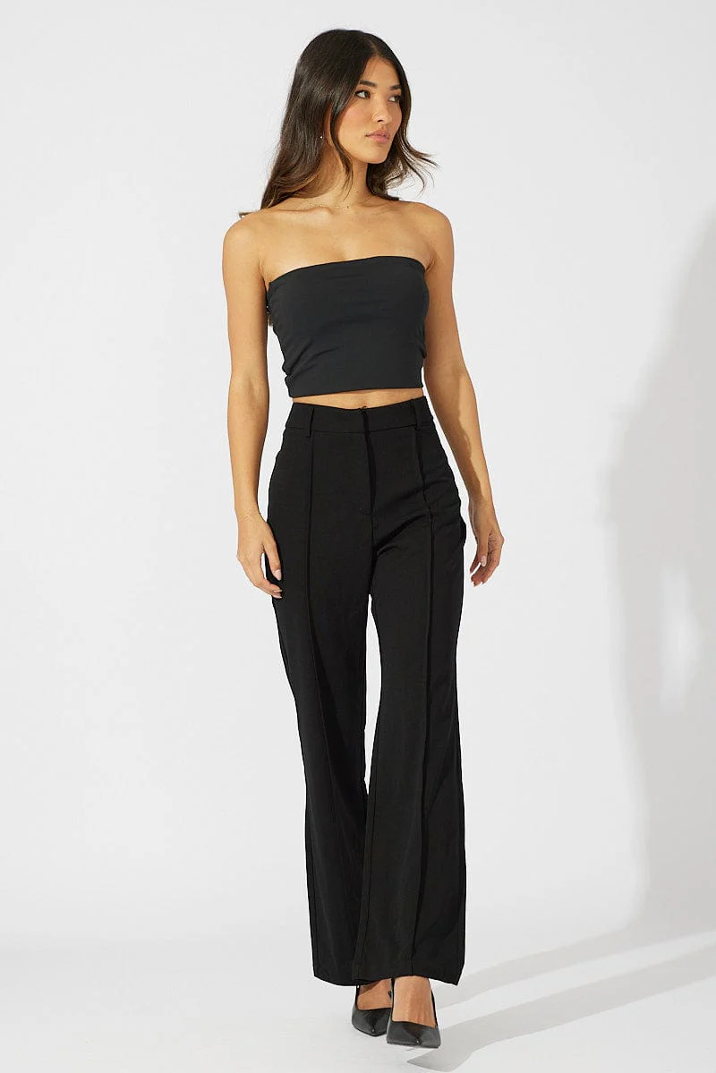Black Straight Fit Pants High Rise Workwear