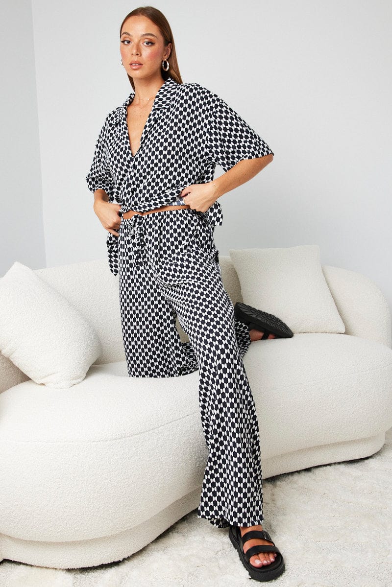 Multi Geo Wide Leg Pants High Rise