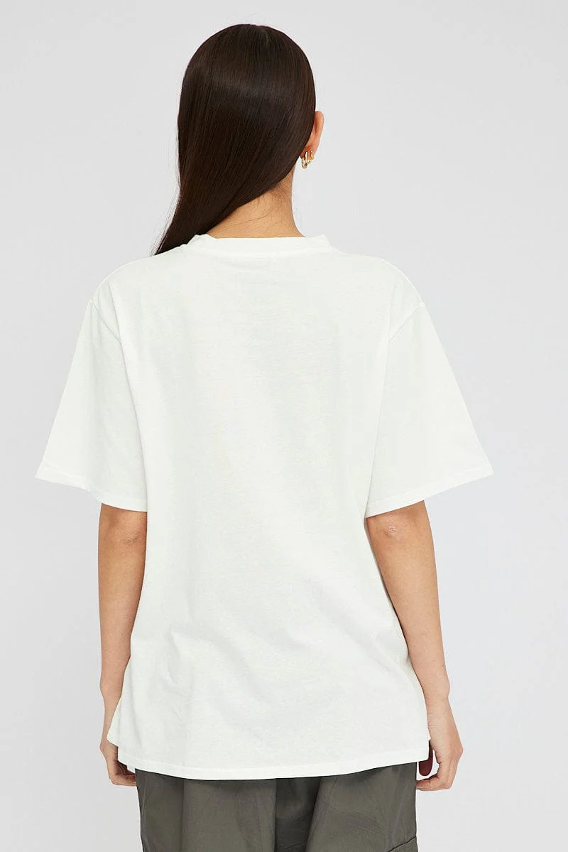 White Oversized T Shirt Short Sleeve Crew Neck