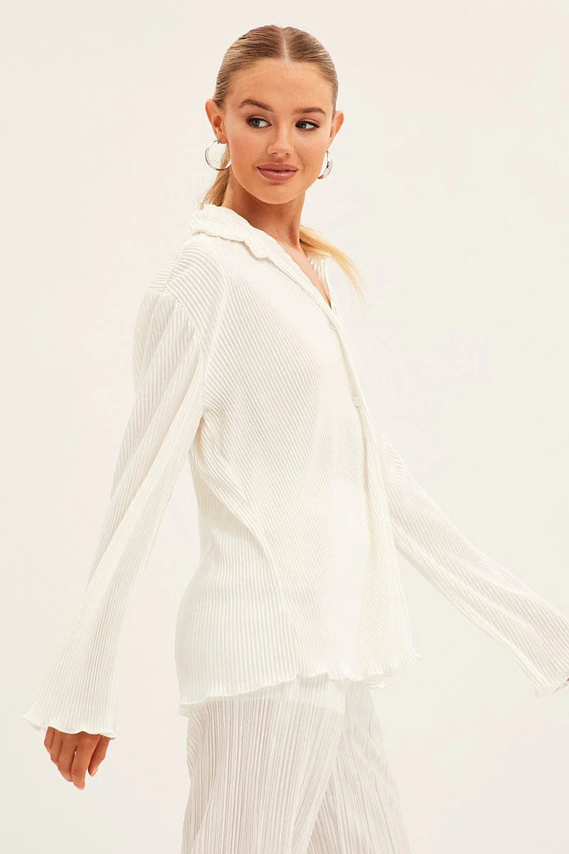 White Plisse Shirt Long Sleeve