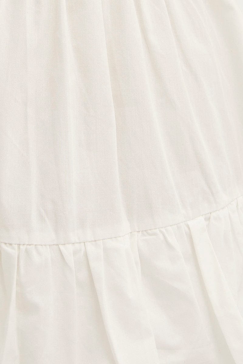 White Off Shoulder Dress Tiered Ruched Bodice