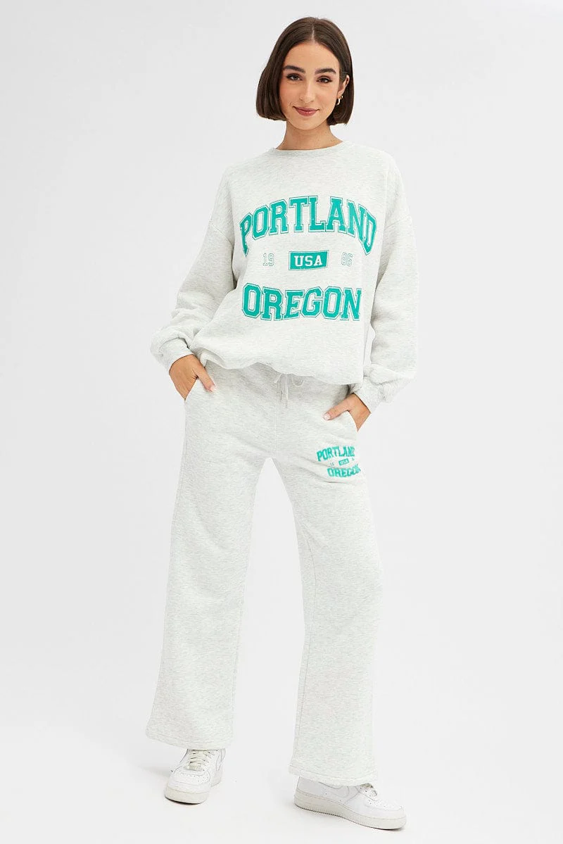 Grey Graphic Sweater Long Sleeves
