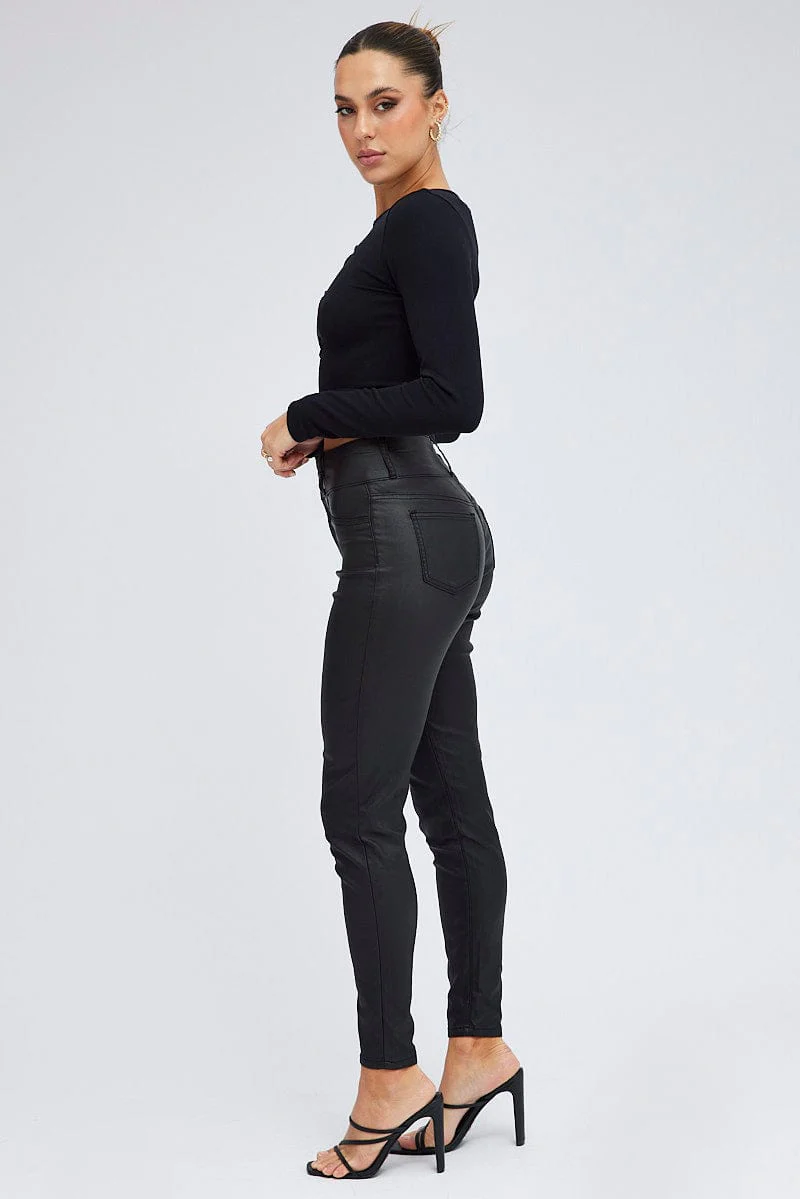 Black Skinny Jean High Rise Wet Look