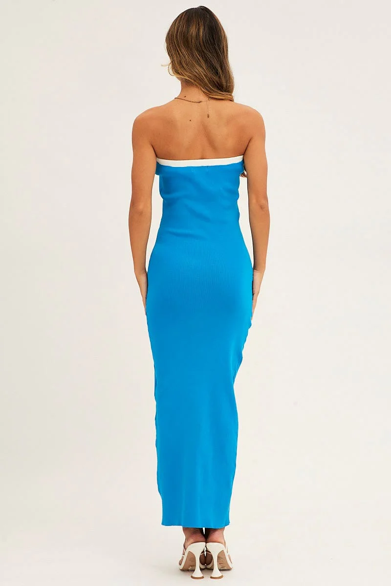 Blue Cut Out Knit Midi Dress
