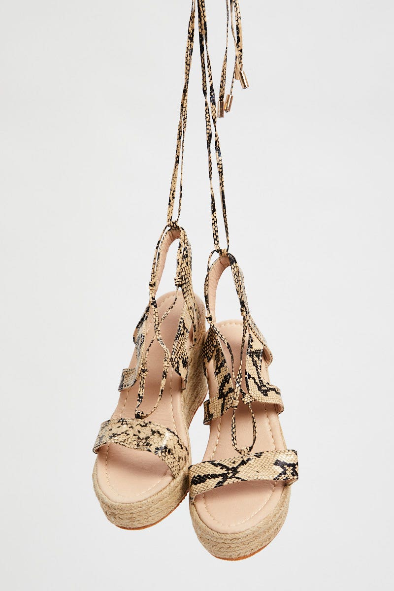 Print Lace Up Strappy Wedges