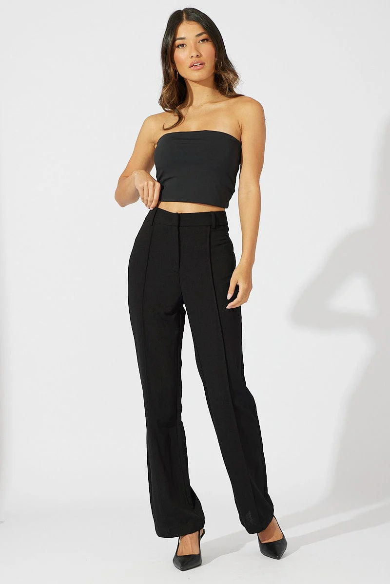 Black Straight Fit Pants High Rise Workwear