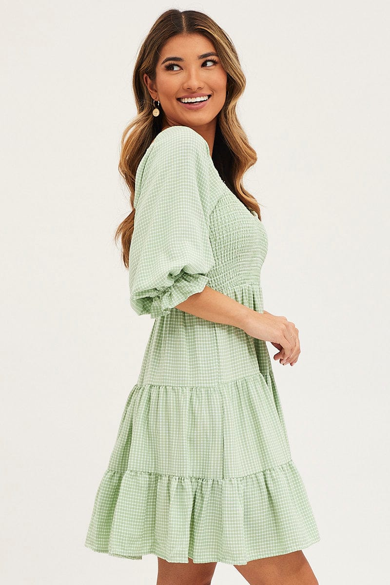 Check Mini Dress Short Sleeve