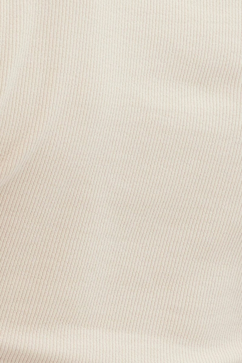 Beige Collar Top Short Sleeve Rib