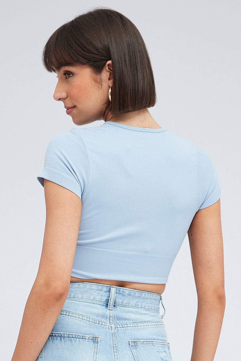 Blue T Shirt Short Sleeve Crew Neck Seamless