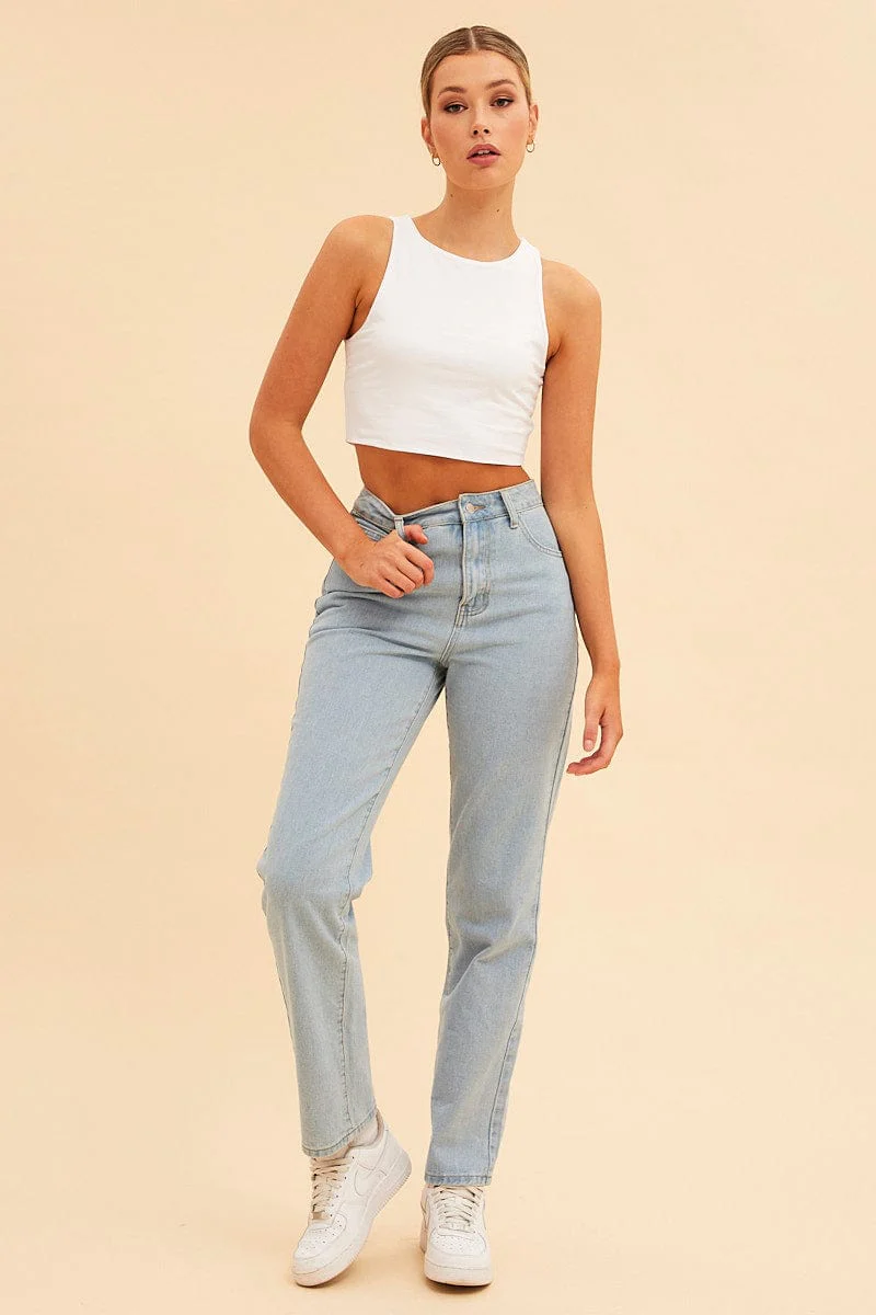 White Essential Cotton Stretch Crop Tank