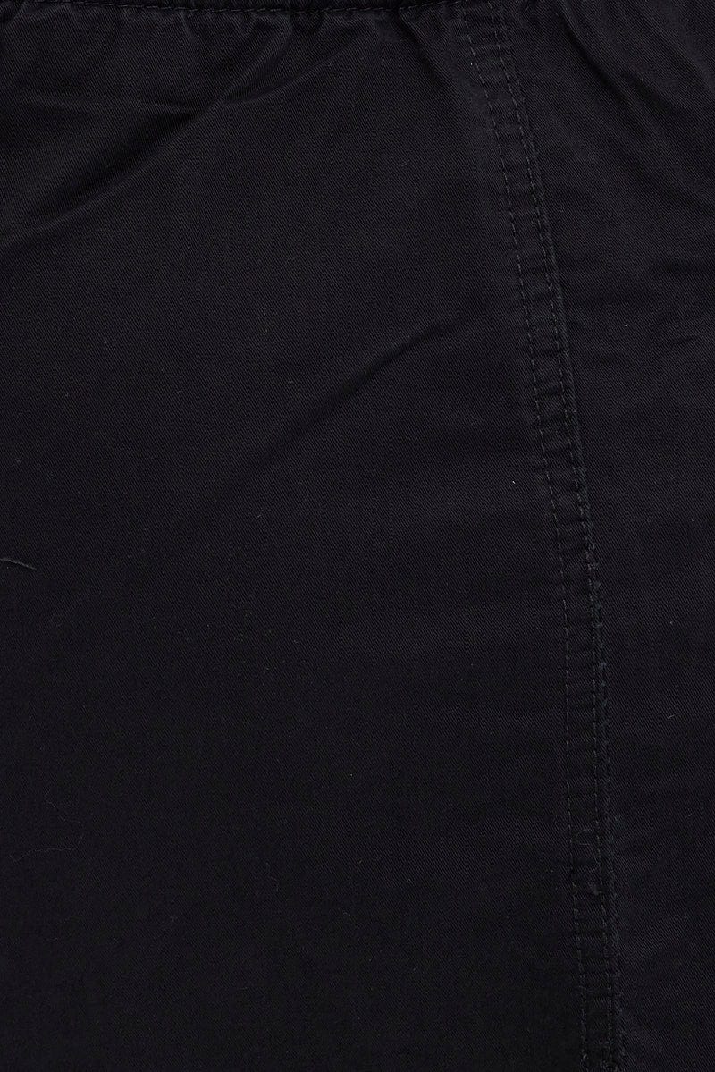 Black Midi Skirt Mid Rise Cargo Drawstring Elastic Waist