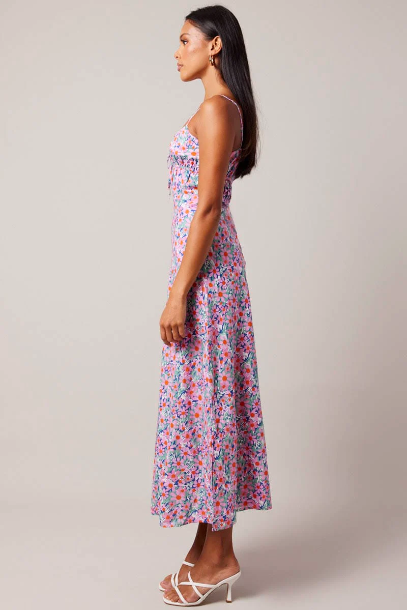 Purple Ditsy Maxi Dress Strappy