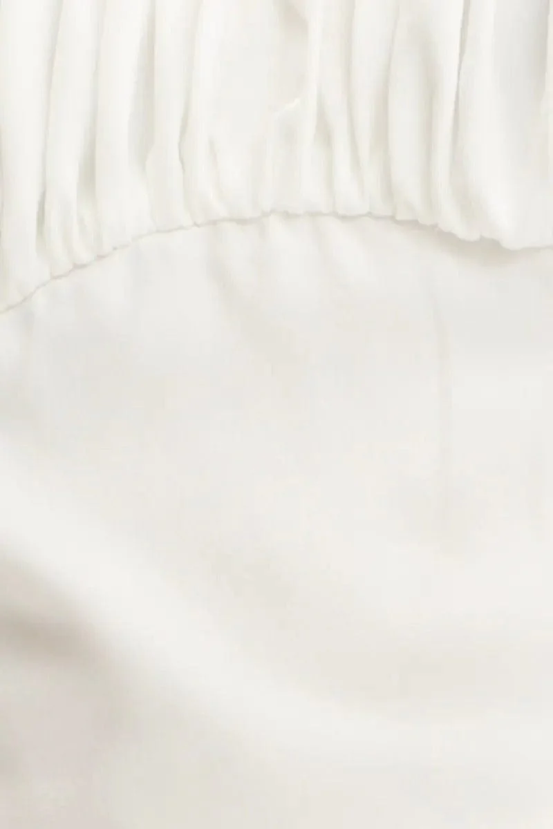 White Puff Sleeve Top Long Sleeve Crop Satin