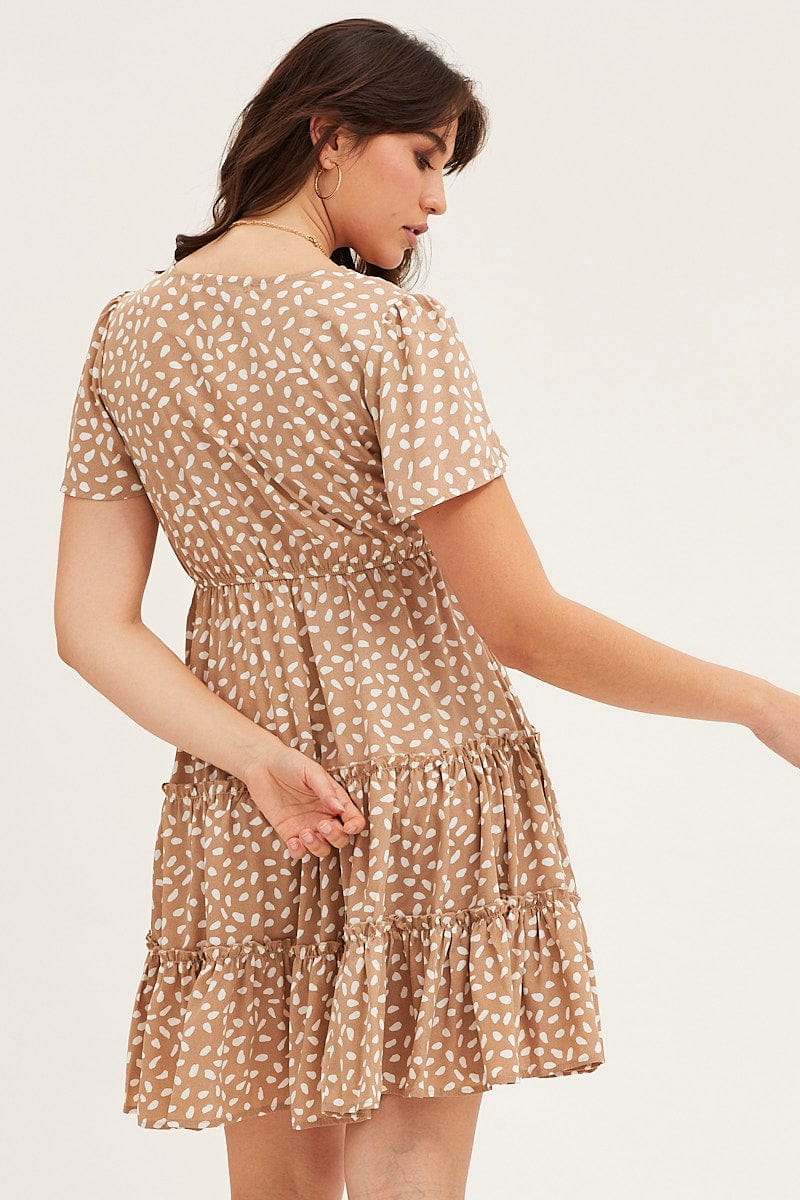 Geo Print Button Front Skater Dress