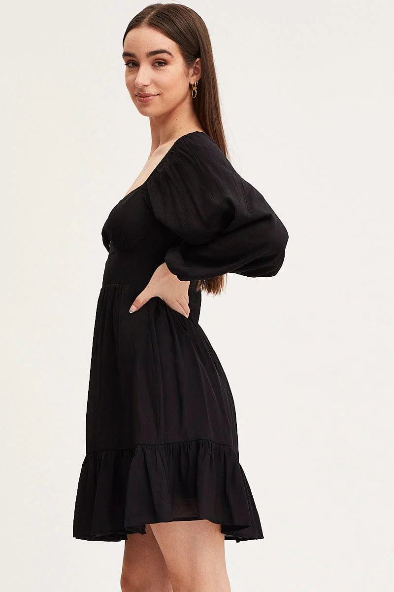 Black A Line Dress Long Sleeve Mini