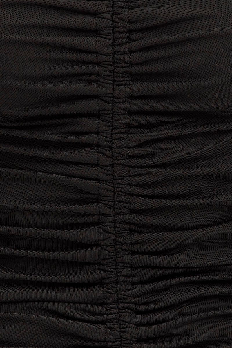 Black Bodycon Dress Mini Sleeveless Ruched Rib Jersey